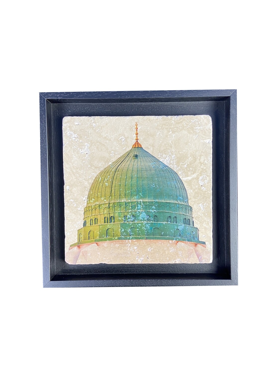 The Green Dome Al Masjid an Nabawi ( The Prophet’s Mosque) Medina Stone Tile, Frame Colour: Black, Size: Medium