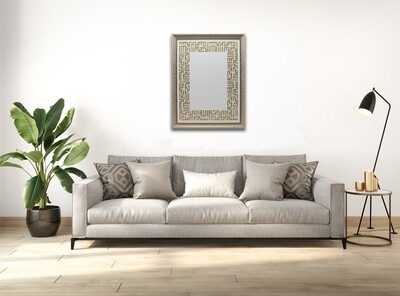 Bismillah Kufic 3D Perimeter Design  Cream &amp; Gold Distressed Frame