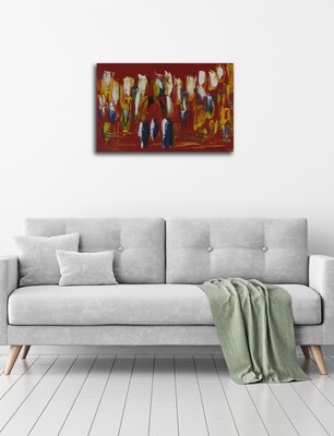 Streets of Fez - Red Abstract Textured Multi-Media Hand painted Canvas