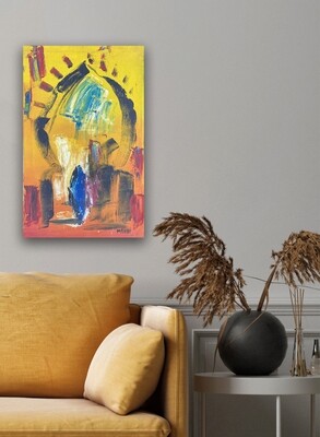 Streets of Fez - Yellow Abstract Textured Multi-Media Hand painted Canvas