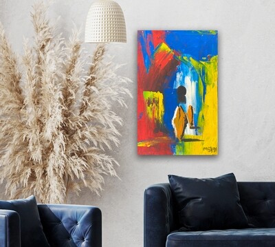 Streets of Fez - Blue Abstract Textured Multi-Media Hand painted Canvas