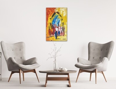 Streets of Fez - Yellow Abstract Textured Multi-Media Hand painted Canvas
