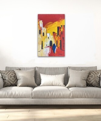 Streets of Fez - Red Abstract Textured Multi-Media Hand painted Canvas