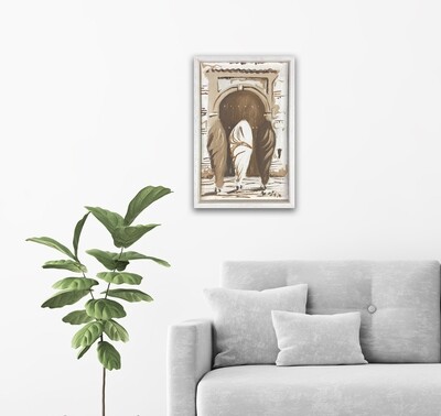 Streets of Fez- Textured Multi-Media Hand painted Canvas in a White Frame