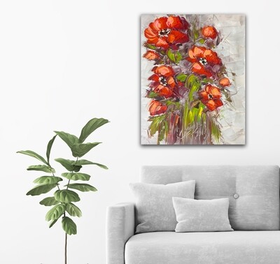 Flowers Oil Painting - Pink Original Hand Painted Canvas