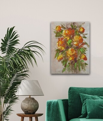 Flowers Oil Painting Yellow Original Hand Painted Canvas