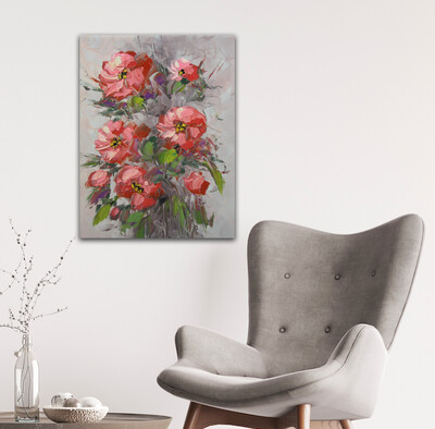 Flowers Oil Painting Pink Original Hand Painted Canvas