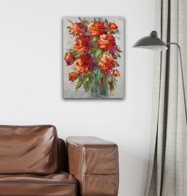 Flowers Oil Painting Orange Original Hand Painted Canvas
