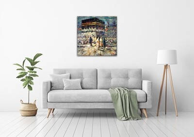 Kaaba - Hajj Season - Multi-coloured Textured Oil Painting