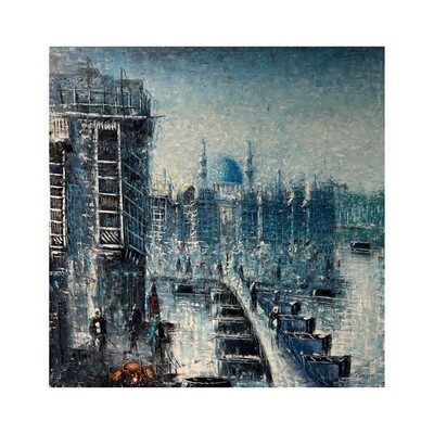 A Mosque and Street of Old Baghdad Textured Oil Painting
