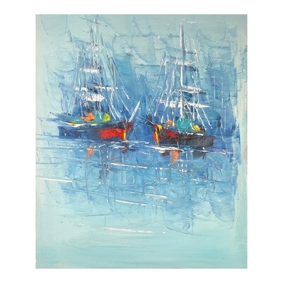 Blue Ships -  Knife Art Oil Painting