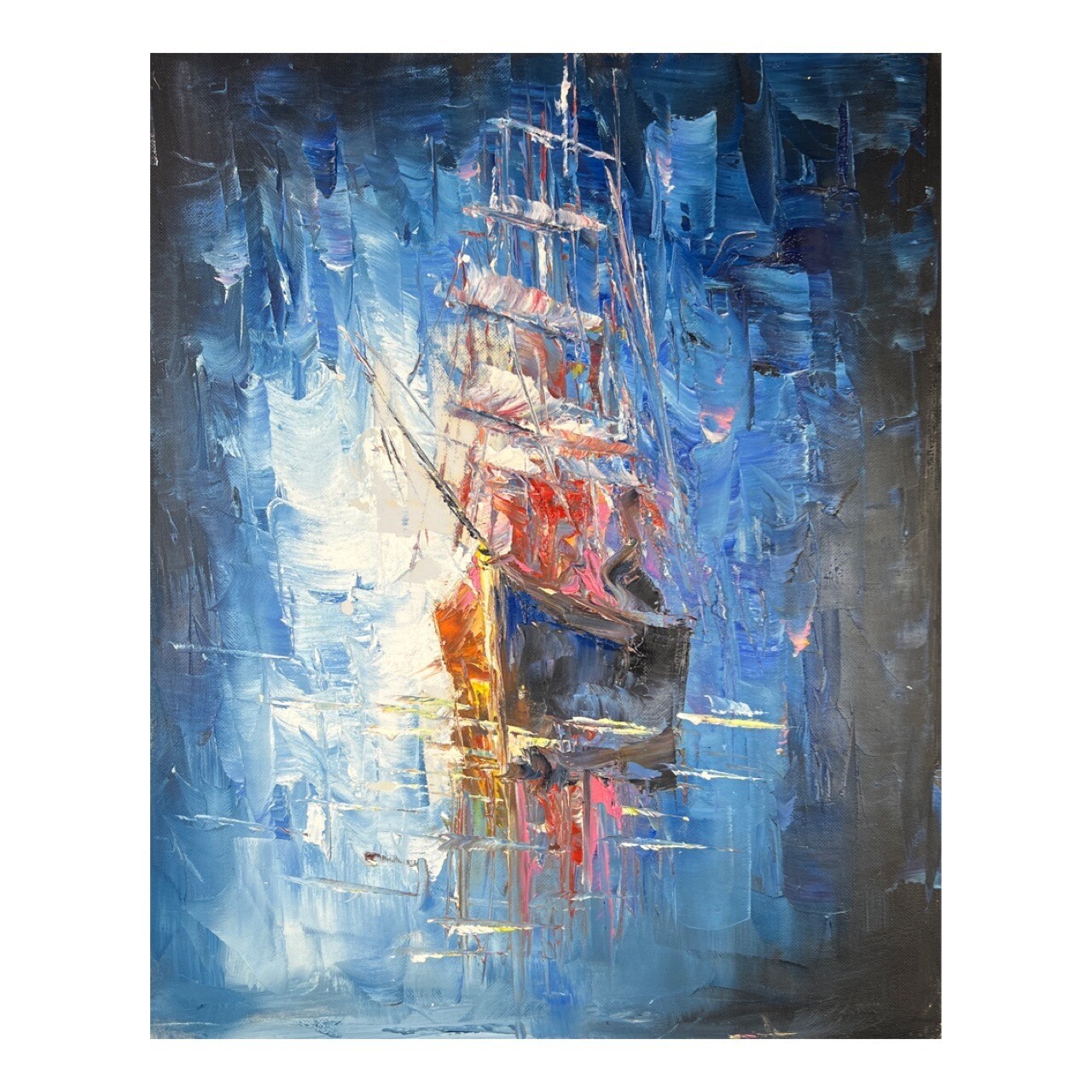 Ship at Night -  Knife Art Oil Painting