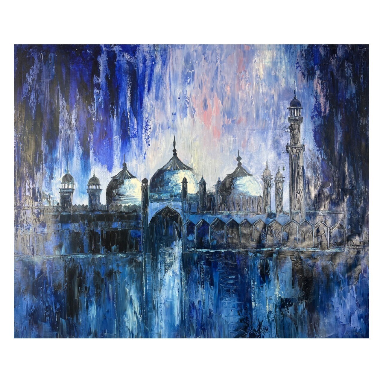 Abstract Blue Domes  - Original hand engraved knife calligraphy painting