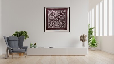 The Ten Given Glad Tidings of Paradise Burgundy Kufic Hand-Stitched Appliqué Mount Black Museum Frame