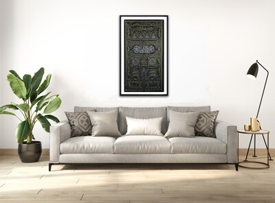 The Kaaba Door Gold-Stitched Woven Fabric Black Museum Frame