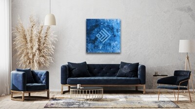 Allah Kufic Rotated Abstract Blue Design Original Giclee Canvas