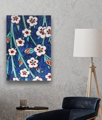Geometric Iznik Blue Floral Design Giclée Canvas
