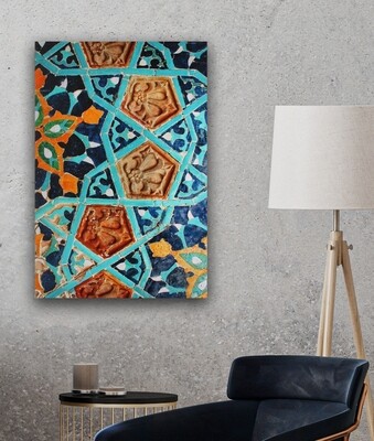 Geometric Blue Moorish Alhambra Tiles Design Giclée Canvas