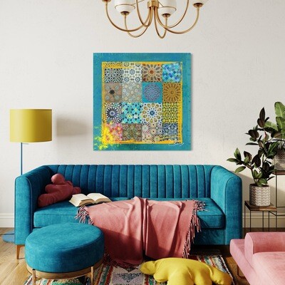 Geometric Patchwork Collage Design Original Giclée Canvas