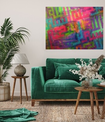 Bismillah Kufic Grafitti Art Design Colourful Abstract background Original Giclee Canvas