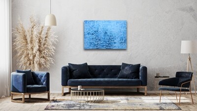 Abstract Arabic Random Letters Blue Original Giclée Canvas Clearance