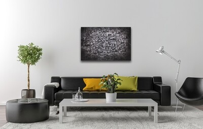 Abstract Random Arabic Letters Grey Original Giclée Canvas Clearance