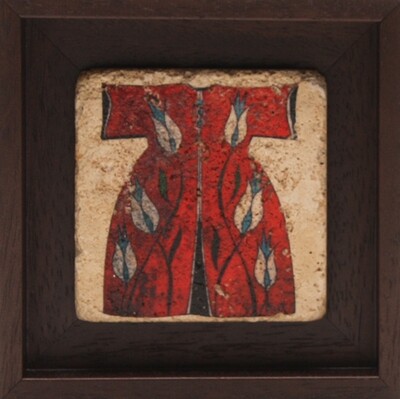 Red Kaftan with Large Gold Motif Design Stone Art