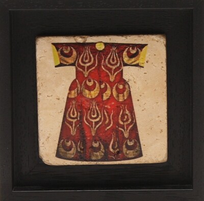 Red Kaftan with Large Gold Motif Design Stone Art
