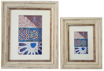 Al-Hambra Geometric Handpainted Design in Cream Distressed Frame