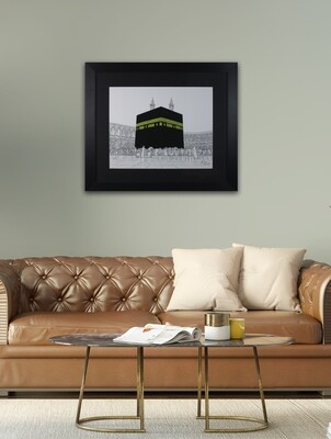 Holy Kaaba Surrounding Emptiness in Black Frame