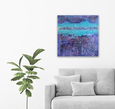 Abstract Purple Turquoise Arabic Calligraphy Oil Painting