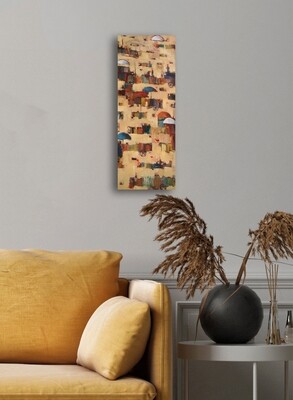 Abstract Village Market Collage Mixed Media Original Hand Painted Canvas