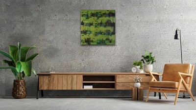 Abstract Village Market Collage Mixed Media Original Hand Painted Canvas