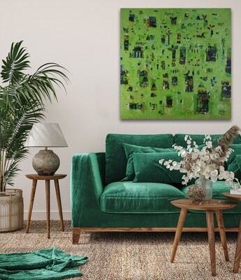 Abstract Village Collage Mixed Media Original Hand Painted Canvas