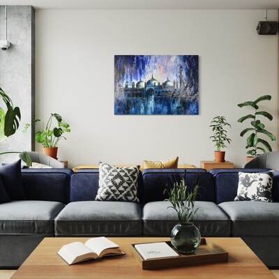 Abstract Blue Domes - Original hand engraved knife calligraphy painting