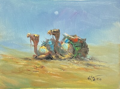 Two Camels in the Desert - Knife Art Oil Painting