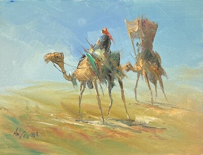 A Bedouin Couple in the Desert - Knife Art Oil Painting