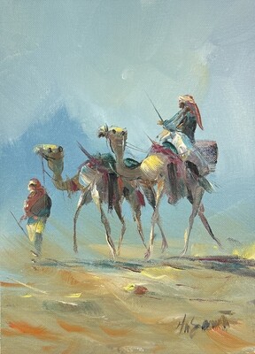 Bedouin Riders & Camels in the Desert - Knife Art Oil Painting