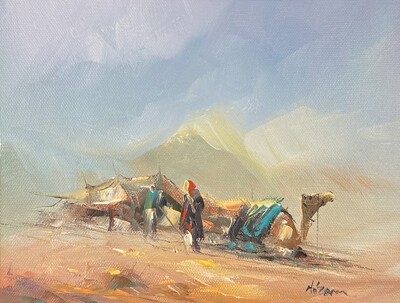 Bedouins, Tent & Camel - Knife Art Oil Painting
