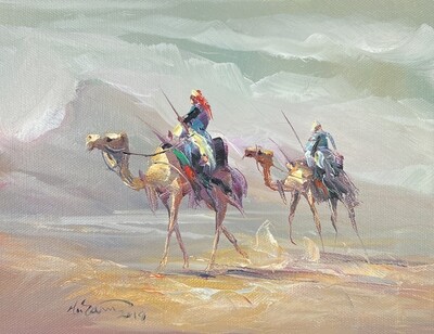 Two Bedouin Riders - Knife Art Oil Painting