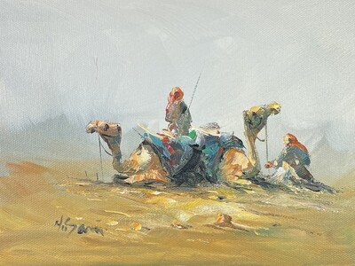 Two Bedouins & Camels - Knife Art Oil Painting