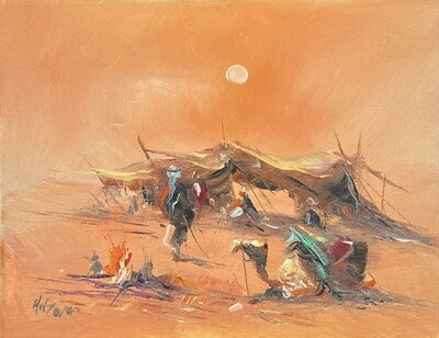 Bedouin Family & Tent - Knife Art Oil Painting