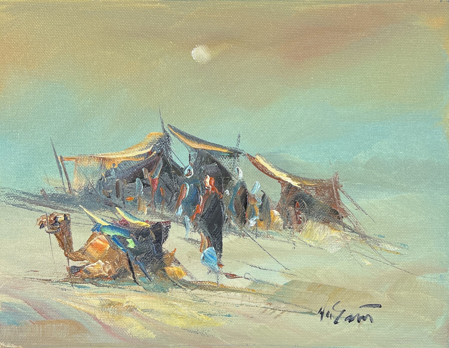 Bedouin Family & Camel - Knife Art Oil Painting