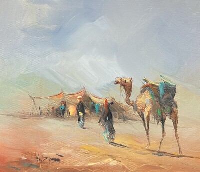 Bedouin Family & Camel - Knife Art Oil Painting