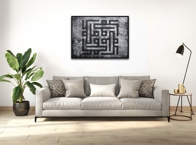 Mohammed Kufic Rotated Abstract Grey/Black Design Original Giclée Canvas