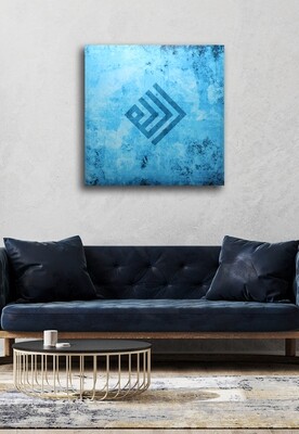 Allah Kufic Rotated Abstract Blue Design Original Giclée Canvas