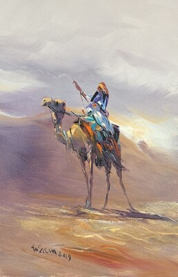 Desert Rider at Sunset - Knife Art Oil Painting