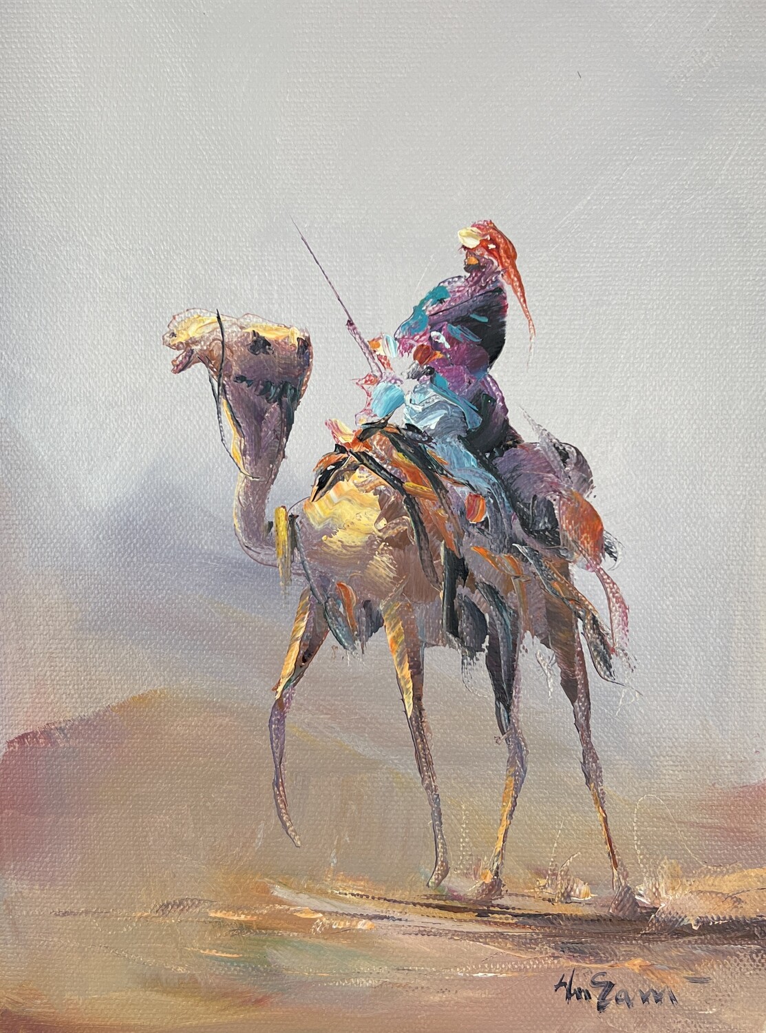 Desert Rider &amp; Camel - Knife Art Oil Painting, Frame: Un-framed