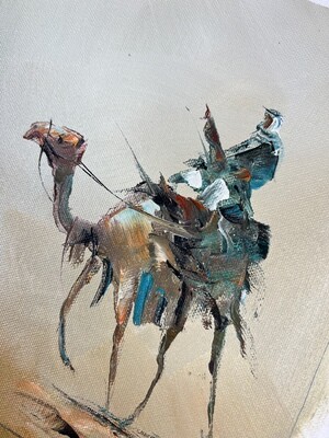 Desert Rider & Camel - Knife Art Oil Painting in Distressed Frame