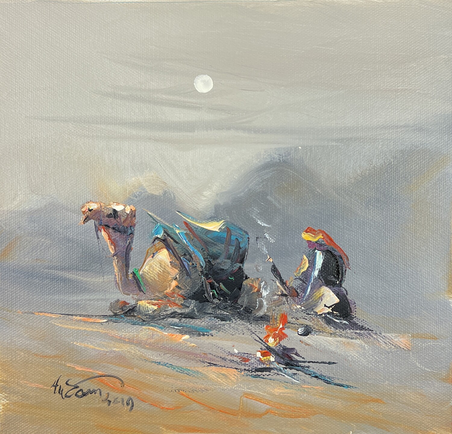 Desert Traveller & Camel - Knife Art Oil Painting